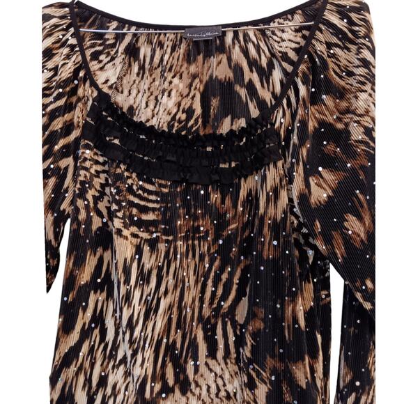 VINTAGE Y2K 90s Blouse Top Beaded Accordion Pleat M/L Animal Whimsigoth Babydoll - Picture 5 of 11